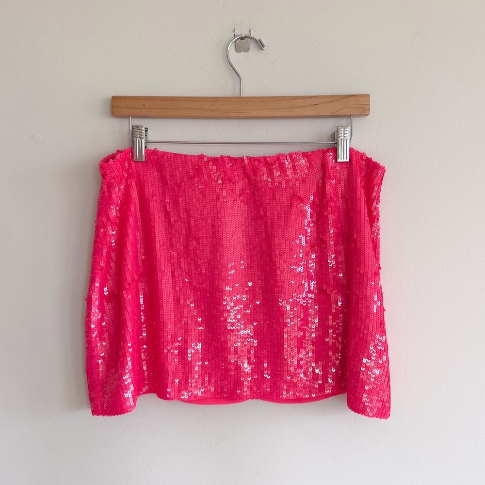 Alice + Olivia Rubi Sequin Embellished Micro Skirt Wild Pink 12 NWT